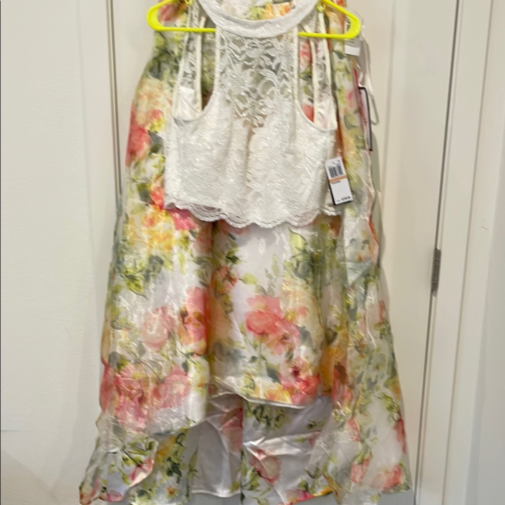 Floral High-Low Skirt with Lace Crop Top prom